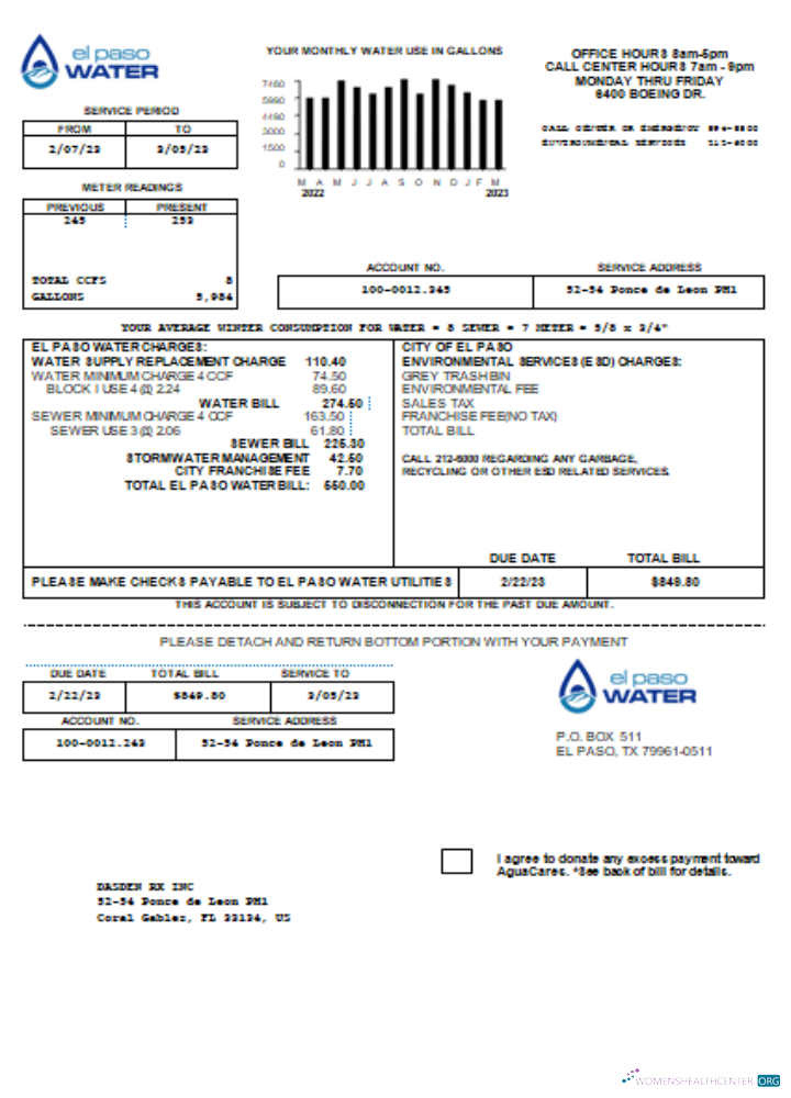 Download Texas El Paso Water utility business bill, SCR Photoshop template